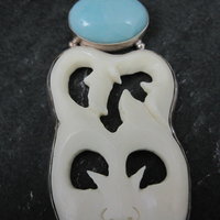 Large Sterling Larimar Bone Face Pendant Unusual Unique