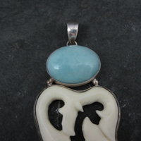 Large Sterling Larimar Bone Face Pendant Unusual Unique