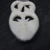 Large Sterling Larimar Bone Face Pendant Unusual Unique