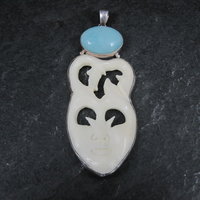 Large Sterling Larimar Bone Face Pendant Unusual Unique