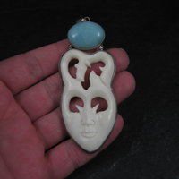 Large Sterling Larimar Bone Face Pendant Unusual Unique