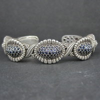 Lagos Muse Caviar Blue Sapphire Cuff Bracelet 6.34" Sterling Silver
