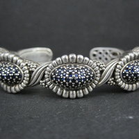 Lagos Muse Caviar Blue Sapphire Cuff Bracelet 6.34" Sterling Silver