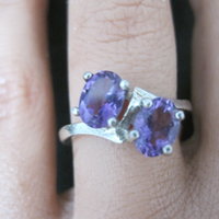 Toi et Moi Amethyst and Sterling Silver Ring Size 6