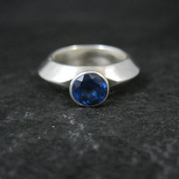 Vintage Carinated Sterling Silver Blue Spinel Ring Size 5.5