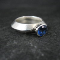 Vintage Carinated Sterling Silver Blue Spinel Ring Size 5.5
