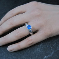 Vintage Carinated Sterling Silver Blue Spinel Ring Size 5.5
