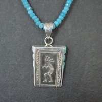 Vintage Navajo Turquoise Opal Kokopelli Pendant on Apatite Bead Necklace Leonard Jim