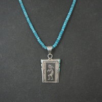 Vintage Navajo Turquoise Opal Kokopelli Pendant on Apatite Bead Necklace Leonard Jim