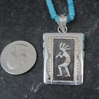 Vintage Navajo Turquoise Opal Kokopelli Pendant on Apatite Bead Necklace Leonard Jim