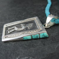 Vintage Navajo Turquoise Opal Kokopelli Pendant on Apatite Bead Necklace Leonard Jim
