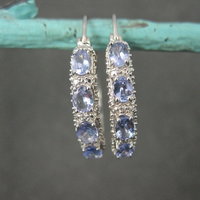 Tanzanite Hoop Earrings Sterling Silver Latch Closures