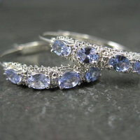 Tanzanite Hoop Earrings Sterling Silver Latch Closures