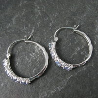 Tanzanite Hoop Earrings Sterling Silver Latch Closures