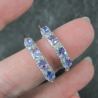 Tanzanite Hoop Earrings Sterling Silver Latch Closures