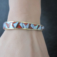 Vintage 14K Coral Opal Inlay Cuff Bracelet 5.75 Inches