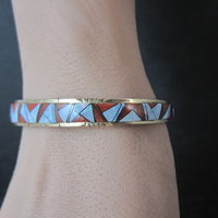 Vintage 14K Coral Opal Inlay Cuff Bracelet 5.75 Inches