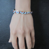 Vintage 14K Coral Opal Inlay Cuff Bracelet 5.75 Inches