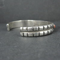 Vintage Navajo Turquoise and Coral Cuff Bracelet Sterling Silver 6.25" Eunice Claw