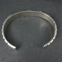Vintage Navajo Turquoise and Coral Cuff Bracelet Sterling Silver 6.25" Eunice Claw