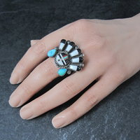 Vintage Southwestern Sterling Silver Inlaid Sunface Ring Size 10