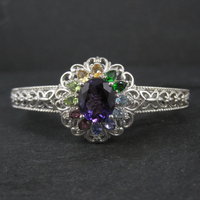 Filigree Gemstone Cuff Bracelet Sterling Silver 6.25" 