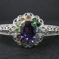 Filigree Gemstone Cuff Bracelet Sterling Silver 6.25" 