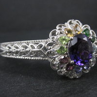 Filigree Gemstone Cuff Bracelet Sterling Silver 6.25" 