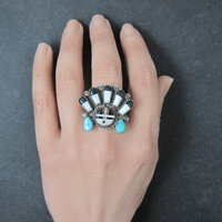 Vintage Southwestern Sterling Silver Inlaid Sunface Ring Size 10