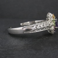 Filigree Gemstone Cuff Bracelet Sterling Silver 6.25" 