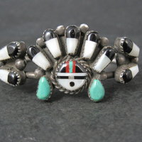 Vintage Southwestern Sterling Inlaid Sunface Cuff Bracelet 6.25"