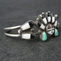 Vintage Southwestern Sterling Inlaid Sunface Cuff Bracelet 6.25"