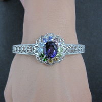 Filigree Gemstone Cuff Bracelet Sterling Silver 6.25" 