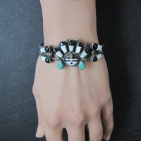 Vintage Southwestern Sterling Inlaid Sunface Cuff Bracelet 6.25"