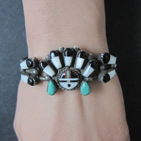 Vintage Southwestern Sterling Inlaid Sunface Cuff Bracelet 6.25"