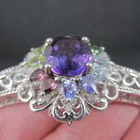 Filigree Gemstone Cuff Bracelet Sterling Silver 6.25" 