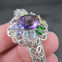 Filigree Gemstone Cuff Bracelet Sterling Silver 6.25" 