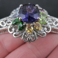Filigree Gemstone Cuff Bracelet Sterling Silver 6.25" 