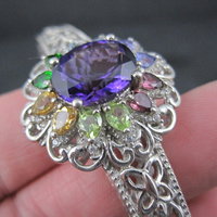 Filigree Gemstone Cuff Bracelet Sterling Silver 6.25" 