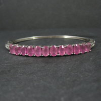 Pink Sapphire Bangle Bracelet Sterling Silver 7 Inches