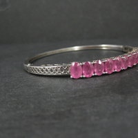 Pink Sapphire Bangle Bracelet Sterling Silver 7 Inches