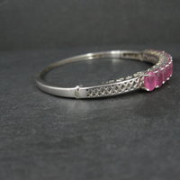 Pink Sapphire Bangle Bracelet Sterling Silver 7 Inches