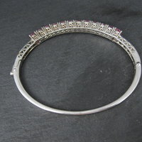 Pink Sapphire Bangle Bracelet Sterling Silver 7 Inches