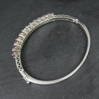 Pink Sapphire Bangle Bracelet Sterling Silver 7 Inches