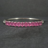 Pink Sapphire Bangle Bracelet Sterling Silver 7 Inches
