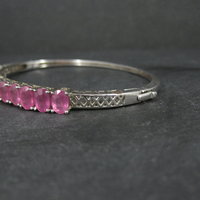 Pink Sapphire Bangle Bracelet Sterling Silver 7 Inches