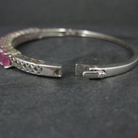 Pink Sapphire Bangle Bracelet Sterling Silver 7 Inches