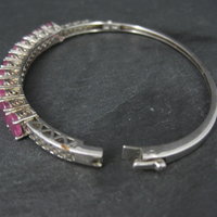 Pink Sapphire Bangle Bracelet Sterling Silver 7 Inches