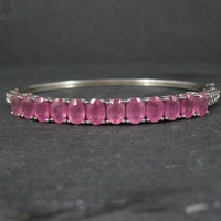 Pink Sapphire Bangle Bracelet Sterling Silver 7 Inches