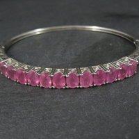 Pink Sapphire Bangle Bracelet Sterling Silver 7 Inches